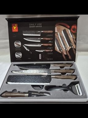 6 PCS Kitchen Knife Set Japanese Damascus Chef Knives Cleaver Set With Gift Box